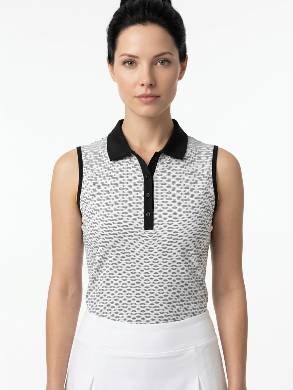Sleeveless Golf Polo Tank in White with Black Trim